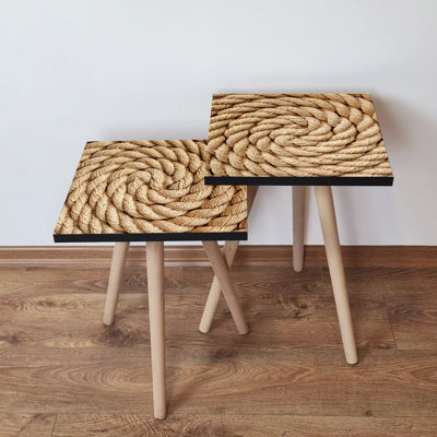 Tables gigognes modernes (2 pièces), design scandinave, beige | 100% panneau de fibres à densité moyenne avec pieds en bois de hêtre | Plus grande table: 13,8 x 18,5 x 13,8 pouces, plus petite table: 13,8 x 16,5 x 13,8 pouces | Élégant et fonctionnel pour la décoration intérieure