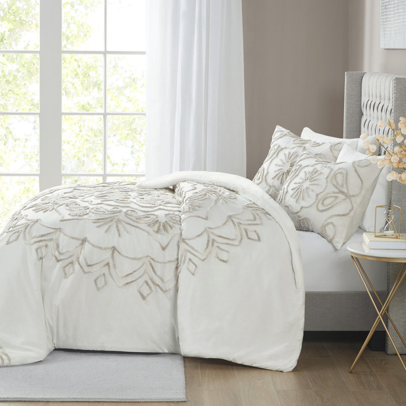 Ensemble d'édredon 3 pièces en chenille de coton double / grand / taupe
