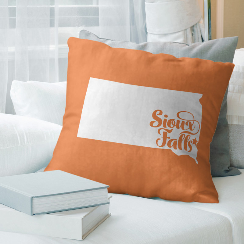 Coussin en lin états-unis & villes, 14 po x 14 po, Orange, Sioux Falls