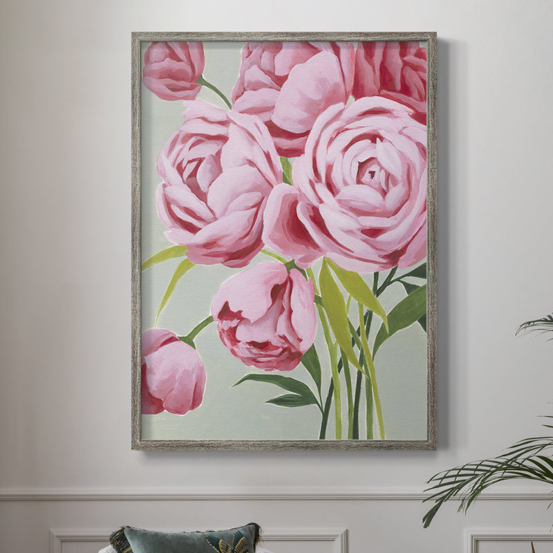 This Year's Peony I, reproduction encadrée - bois massif, H 21 po x l 17 po