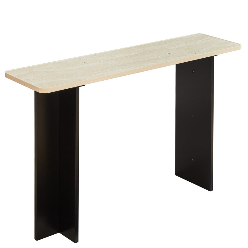 Modern Travertine Texture Console Table – 46.8" Narrow Stone Entryway Or Sofa Table For Hallway & Living Room Decor