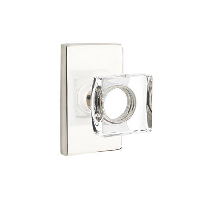 Ensemble de boutons de passage Emtek avec rosette rectangulaire moderne et bouton carré en verre moderne