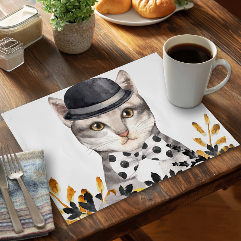 Chic Cat Illustrative Animals Polyester Placemat for Bedroom