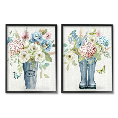«Country Garden Bouquets Rain bottes», ensemble de 2 giclées encadrées par Nan
