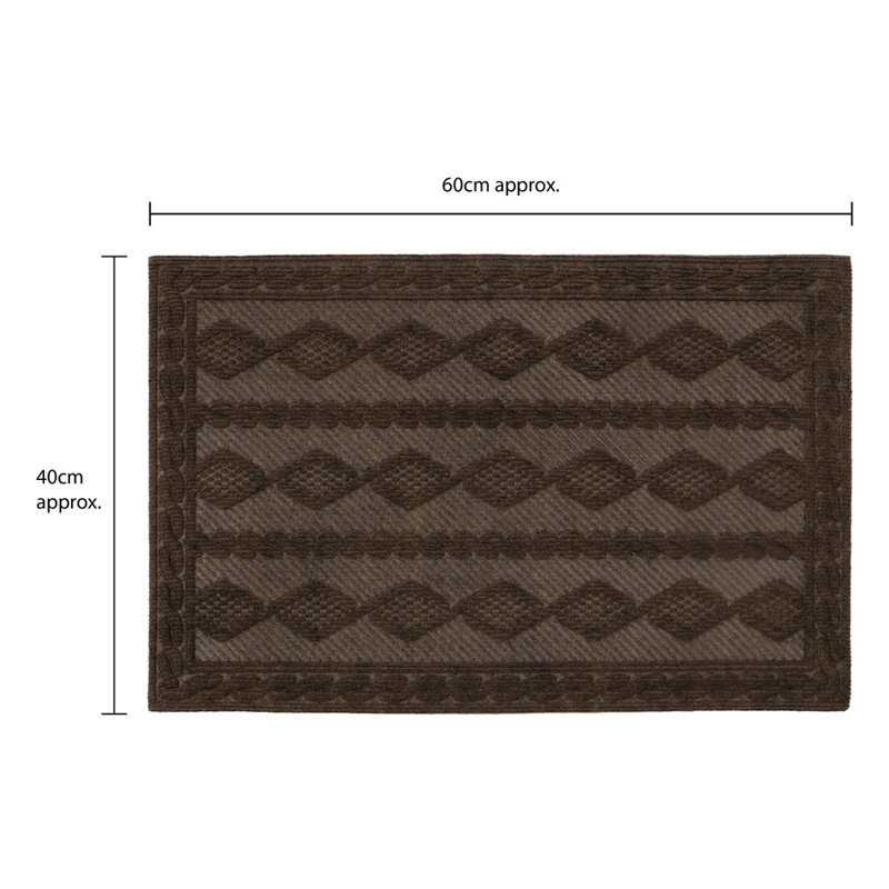 Non-Slip Geometric Outdoor Doormat, Brown, Rectangle W40 x L60 cm