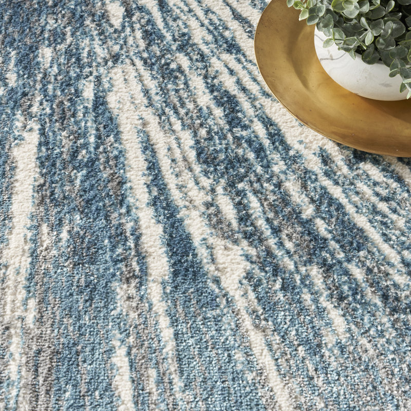 Ebern Designs Rhodes Blue Silver Modern Indoor Rug, Rectangle 7'10" x 9'10"