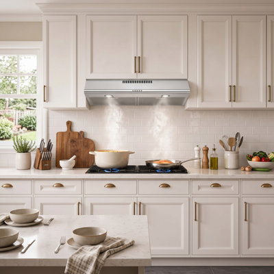 Hotte de cuisine sous-meuble de 76 cm (30 po), à 3 vitesses, avec double éclairage DEL et filtre en aluminium lavable.