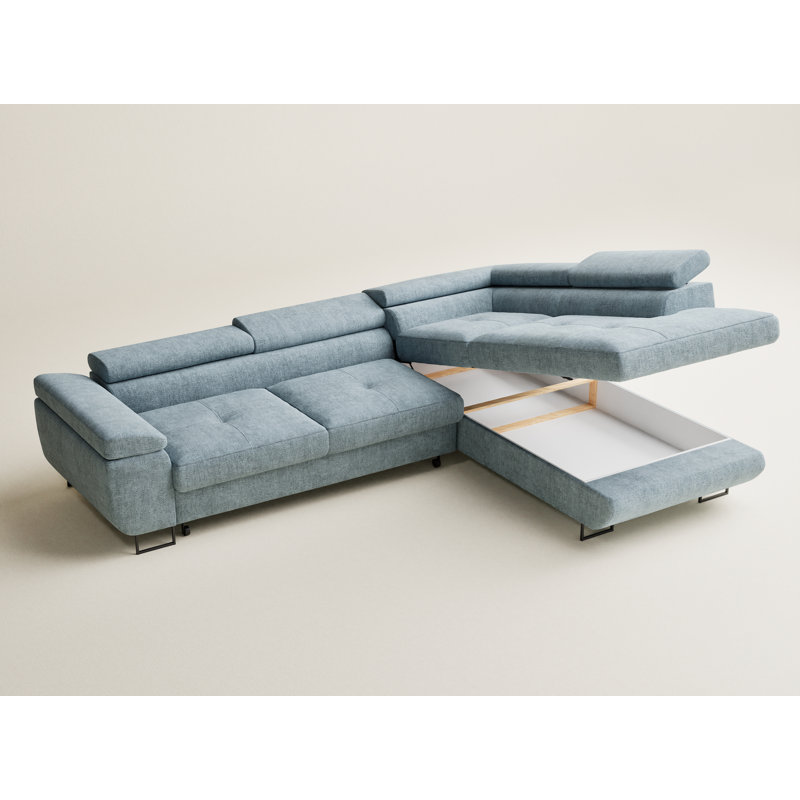 4 Seater Reclining Corner Sofa , Right Hand Facing, Light blue Polyester/Chenille