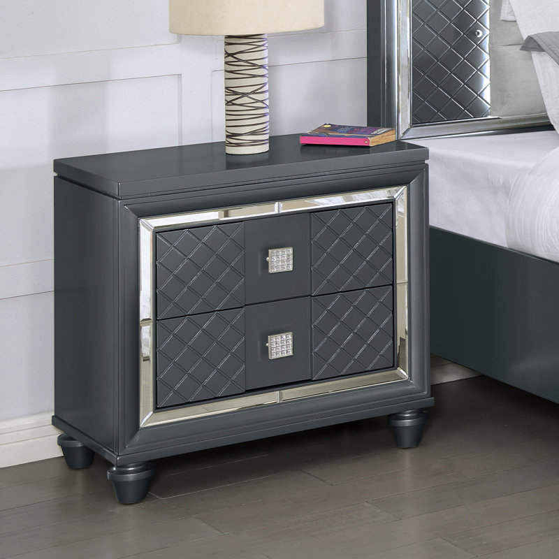Table de chevet 2 tiroirs Mian, Gris