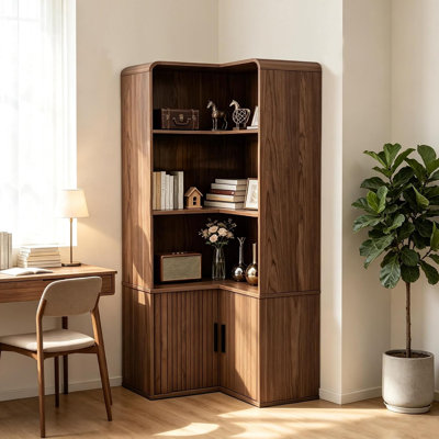 49.3" Corner Bookshelf with Doors, 4 Tier L Shaped Corner Bookcase