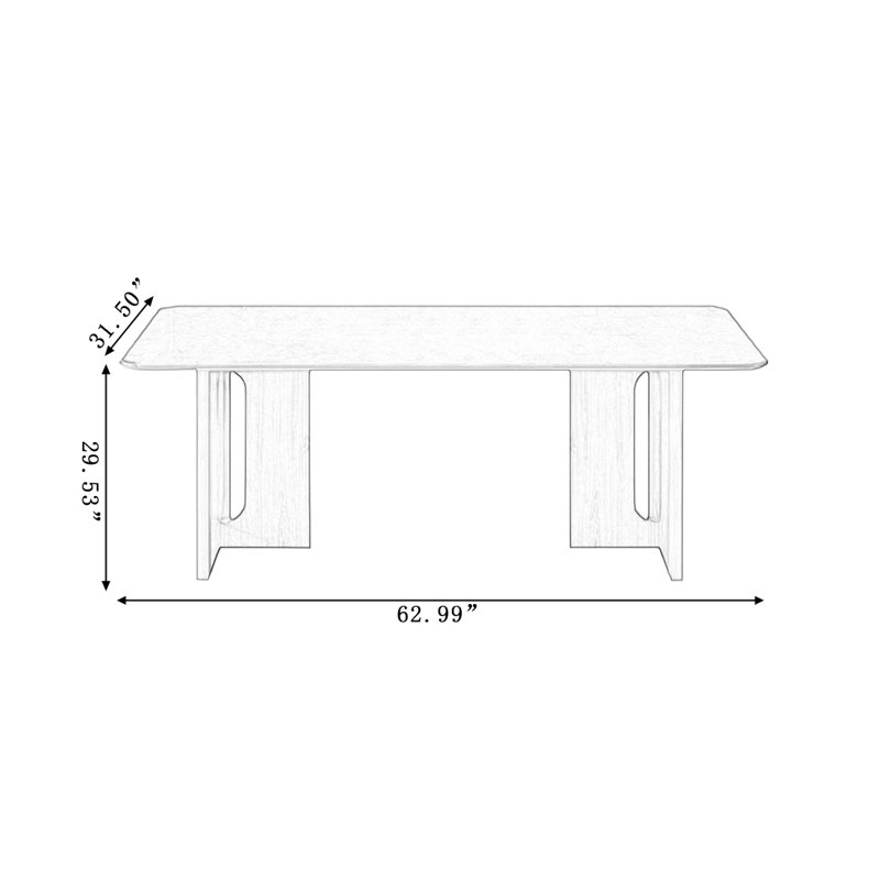 Table de salle à manger rectangulaire, H 29,53 po x L 62,99 po x l 31,5 po