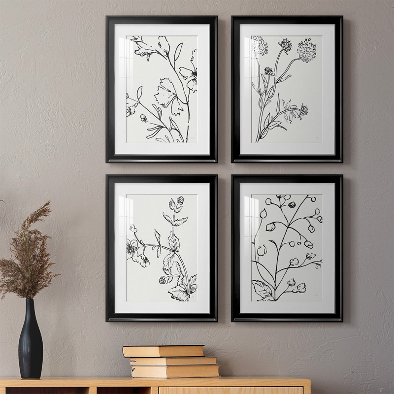 Botanical S croquis I, reproduction encadrée de qualité supérieure - prête à être accrochée, H 24,5 po x l 74 po x P 1,5 po