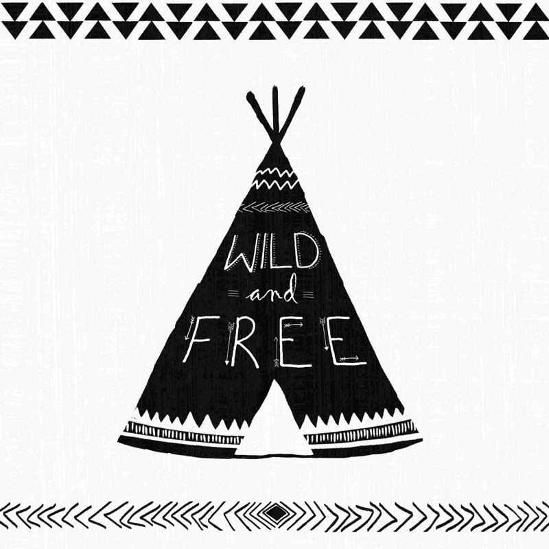 «Wild and Free Teepee», art textuel sur toile tendue, H 12 po x l 12 po