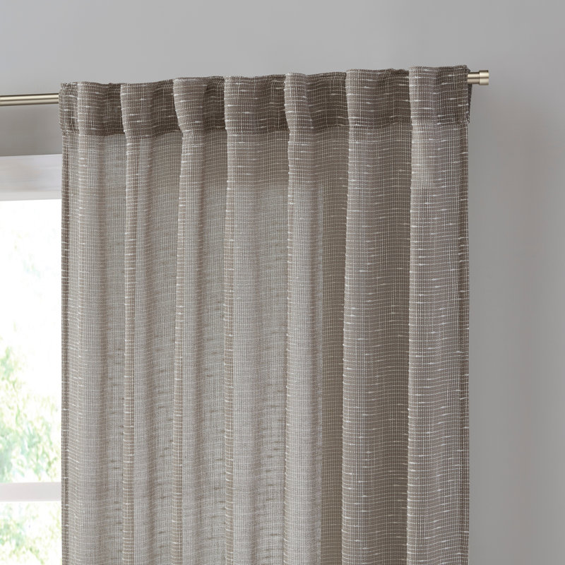Huttonsville Textured Slub Faux Linen Semi-Sheer Rod Pocket Curtain Panels, 2 Panels, Taupe, 54" W x 96" L