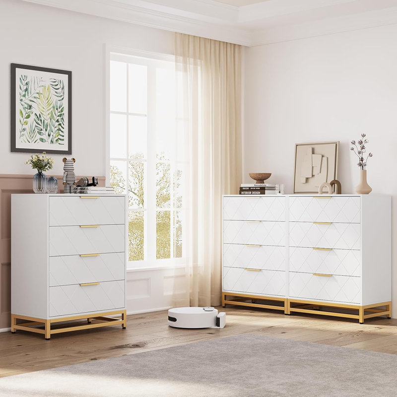 Ensemble anti-basculement blanc à glissière 4 tiroirs, ‎Blanc