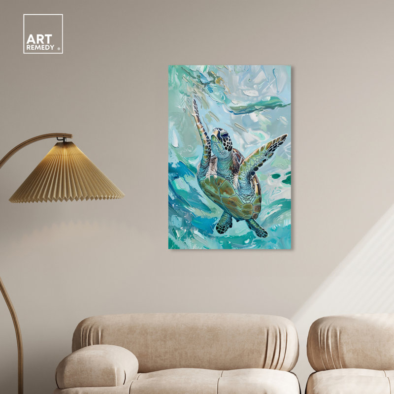 "Art Remedy Serene Turtle", art mural sur toile 1 pièce, H 36 po x l 24 po, Toile tendue