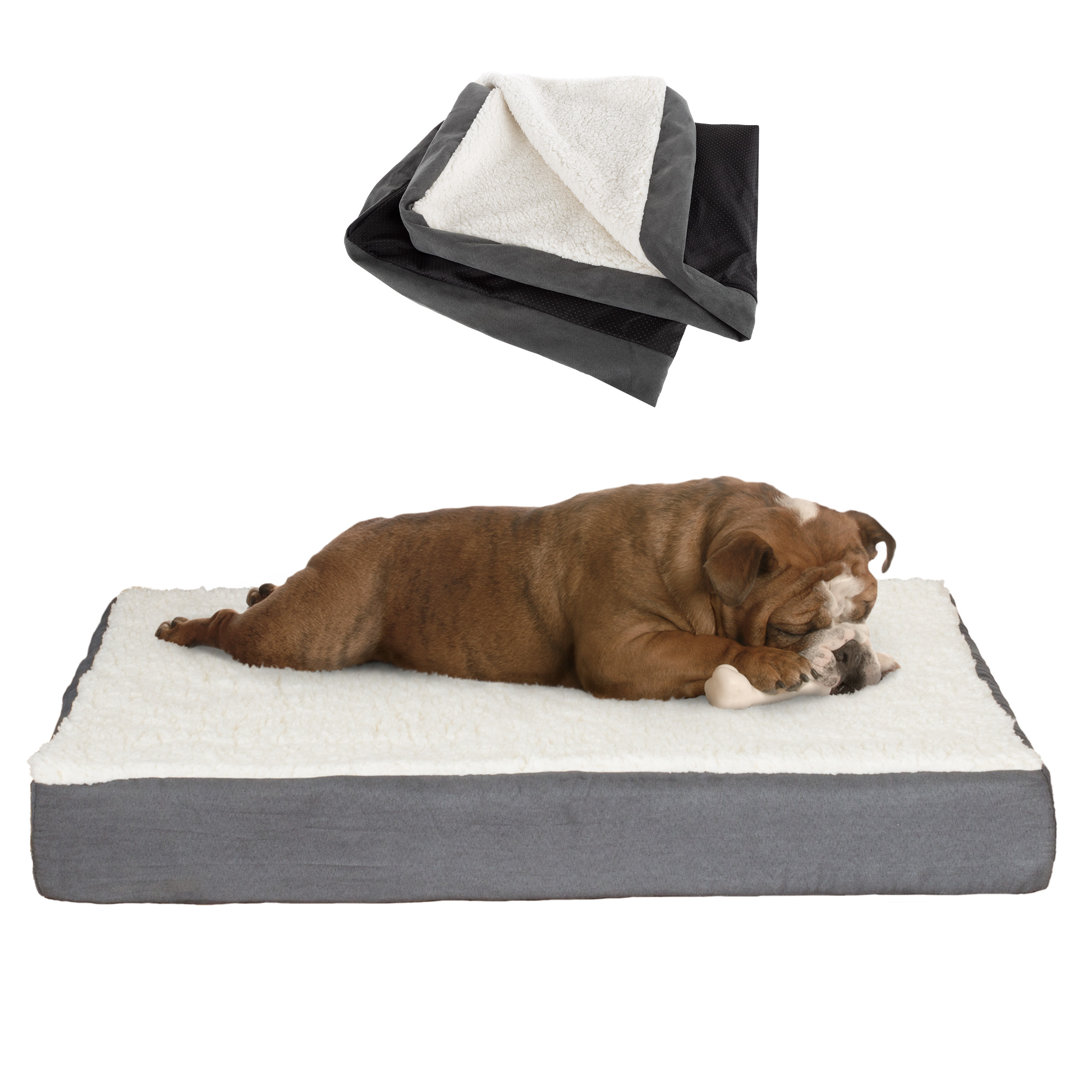 Orthopedic Dog Bed - 2-Layer Memory Foam Pet Bed with Removable Sherpa Cover - Comes with Additional Dog Bed Replacement Cover by Petmaker Petmaker 