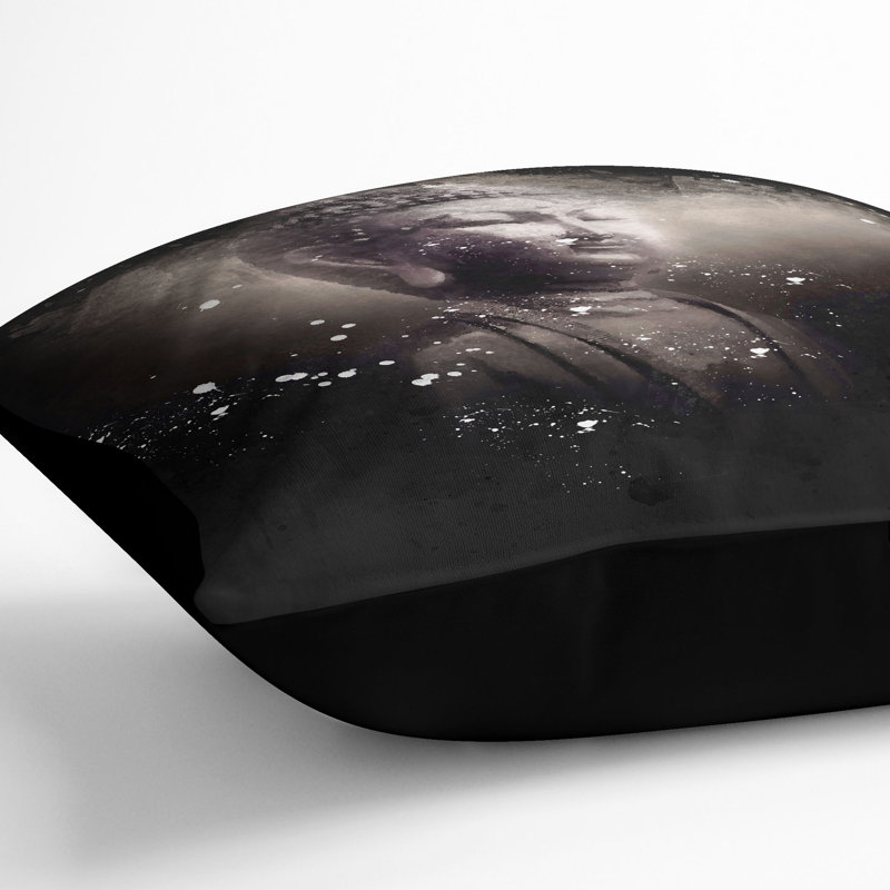 Buddha in a Mist Cushion with Filling, 40cm H x 40cm W x 15cm D, Black