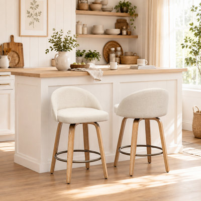 Louise Wood Velvet Swivel Bar Stools