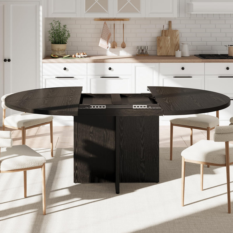 Table de cuisine pour 4 à 8 personnes, table de salle à manger extensible ronde pour la cuisine, table ovale de 59 pouces pour la salle à manger, noir (table seulement)