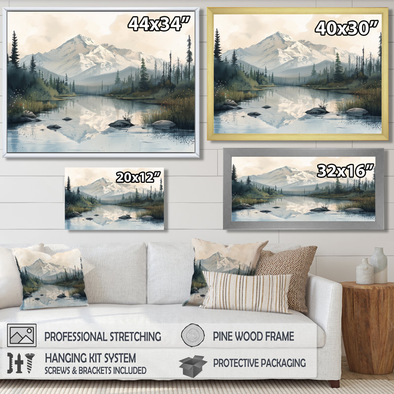 Alaska, rivière d'hiver dans le parc national Denali I - Alaska, décoration murale, Toile avec cadre flottant noir