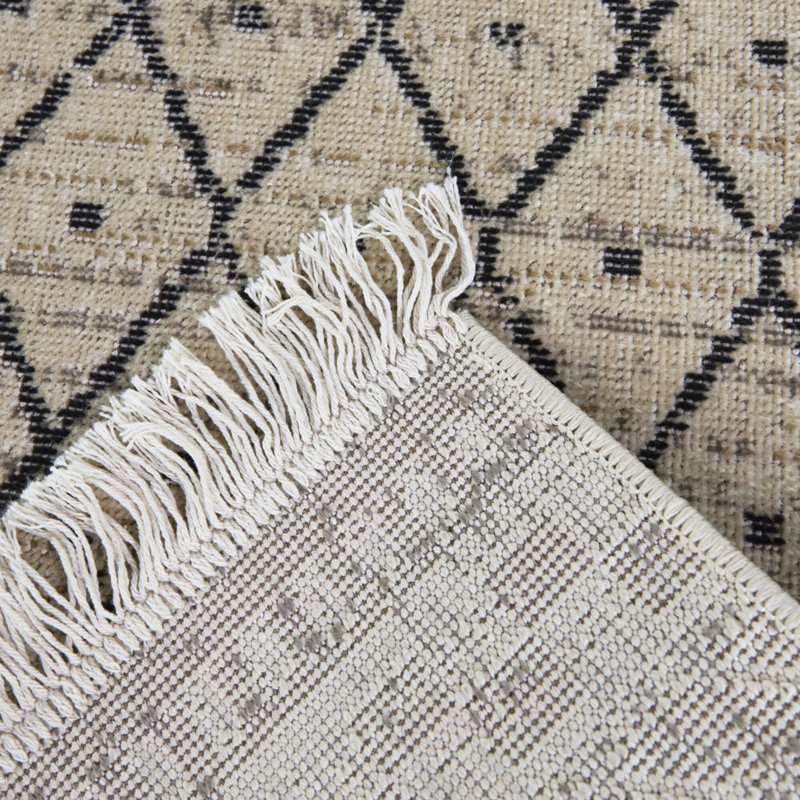 Leshly Cream Vintage Moroccan Area Rug, Rectangle 5'3" x 7'