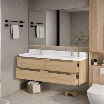 Dyersville 72" Wall-mounted Bathroom Vanity With Sinks Combo