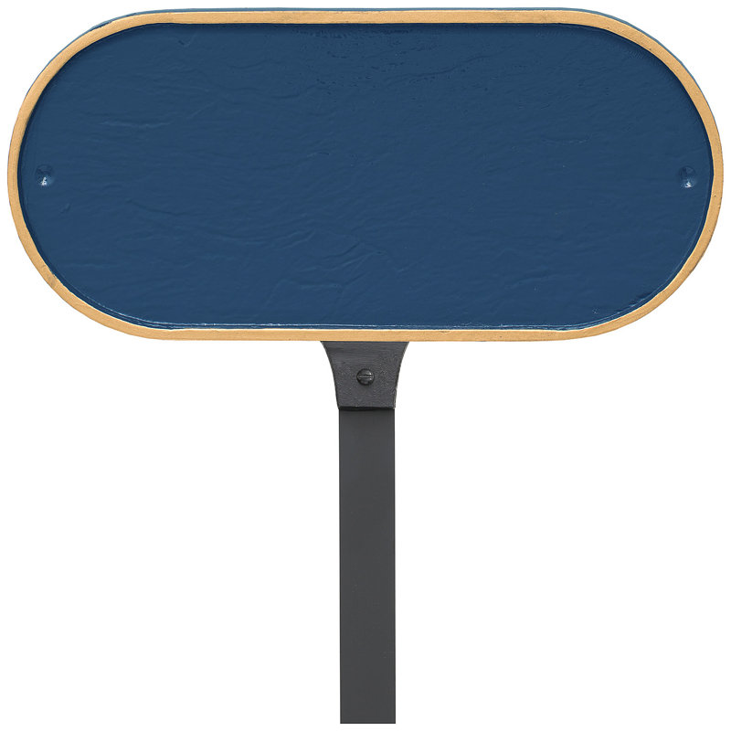 Plaque d'adresse oblongue avec piquet de pelouse, Bleu de mer / doré, Oui