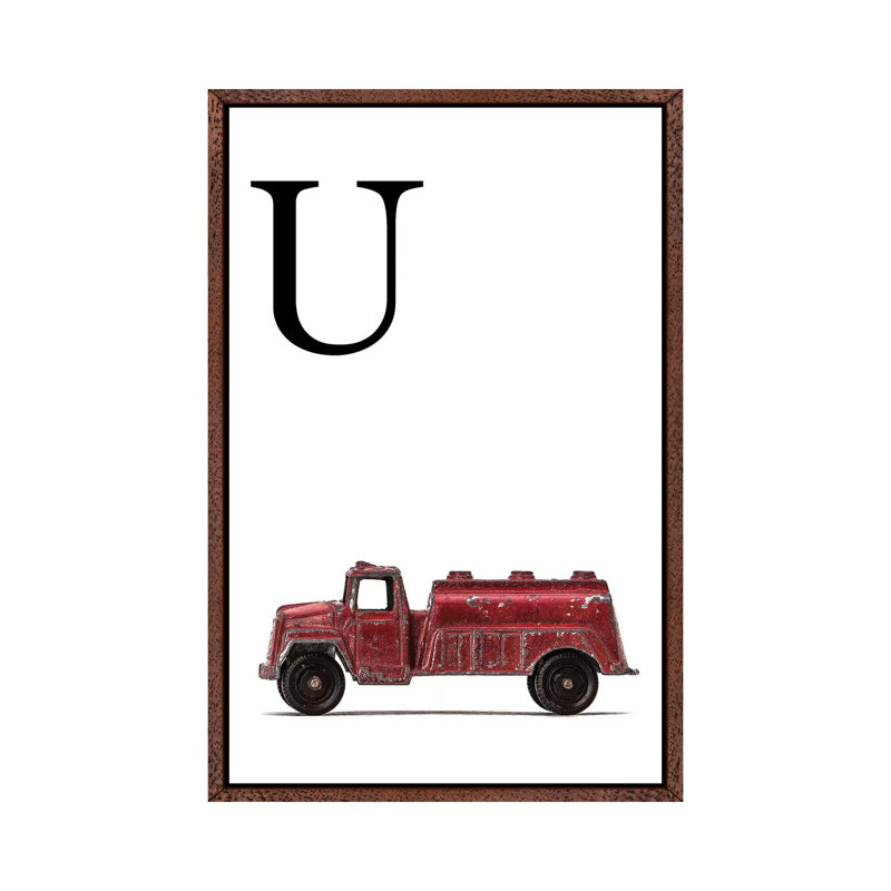 U Water Truck White Letter - Print on Canvas, 66.04 cm H x 45.72 cm W, Classic Brown Wood Framed