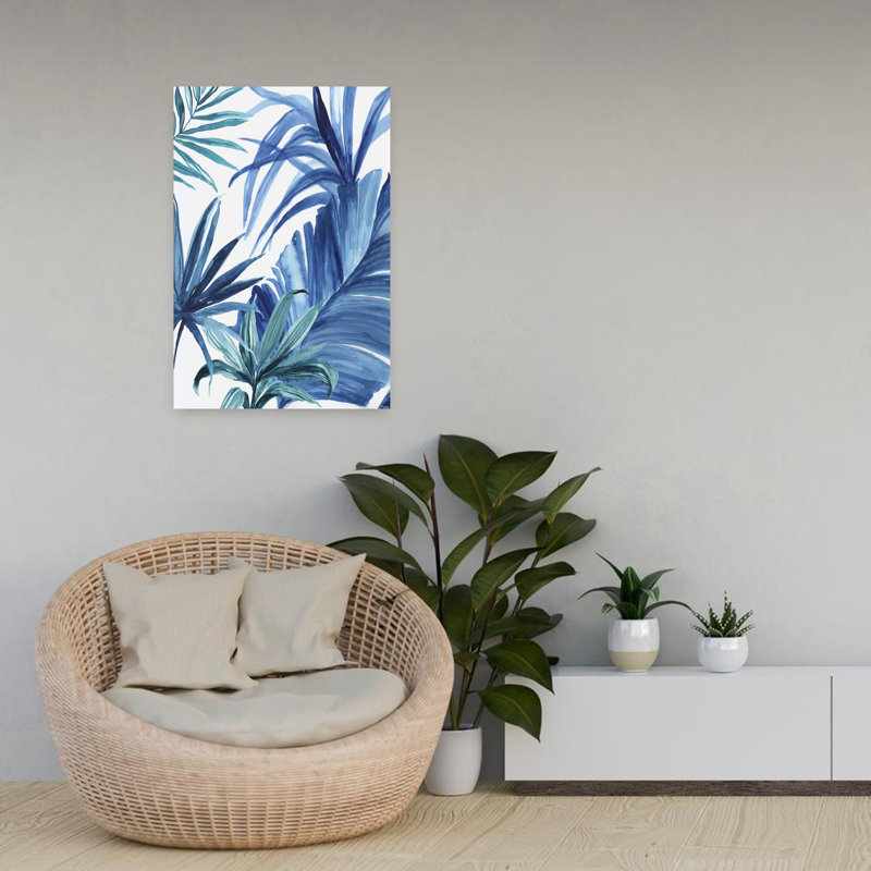 Tropique bleu I abstrait nature, art tropical, H 24 po x l 16 po