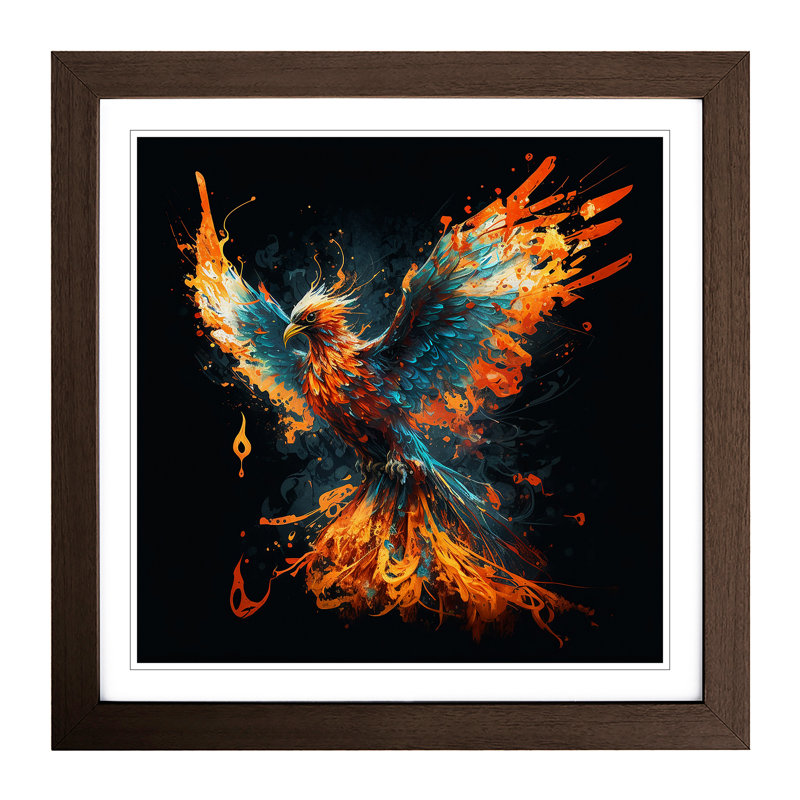 Phoenix Splatter - Single Picture Frame Print on Wood, Walnut
