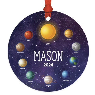 Custom Planet Ornament Solar System Space Metal Christmas Tree Decoration, Gift For Kids