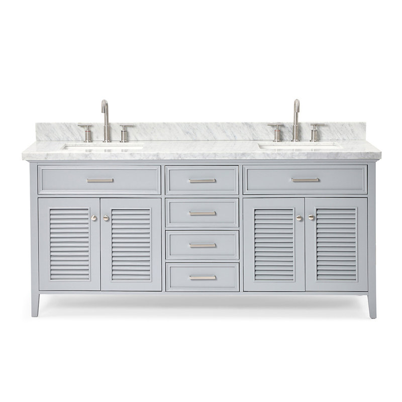 Ensemble de meuble-lavabo double 73 po Hamil, Gris, Marbre blanc de Carrare, 73"