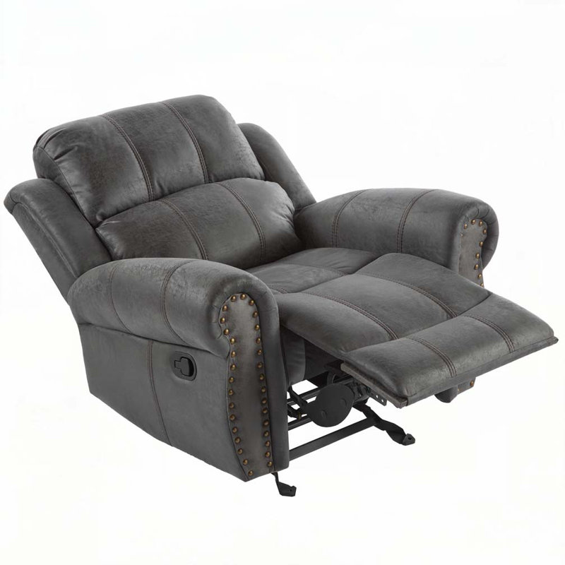 Faulks Manual Glider Recliner with Nailhead Trim, Slate Microfiber