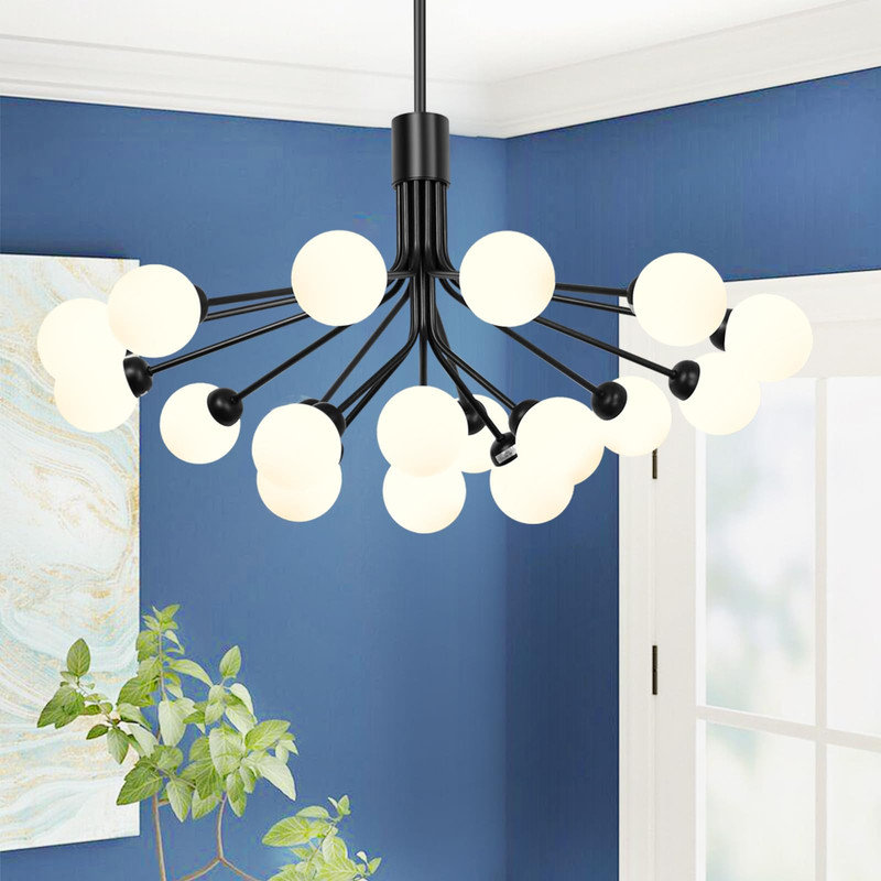 Lustre 35,5 "avec 18 lumières Spoutnik, Noir