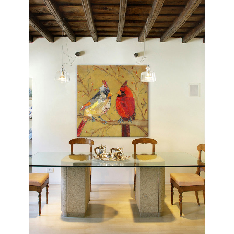 Contemporary Yellow and Red Cardinal Canvas Print with Wood Frame