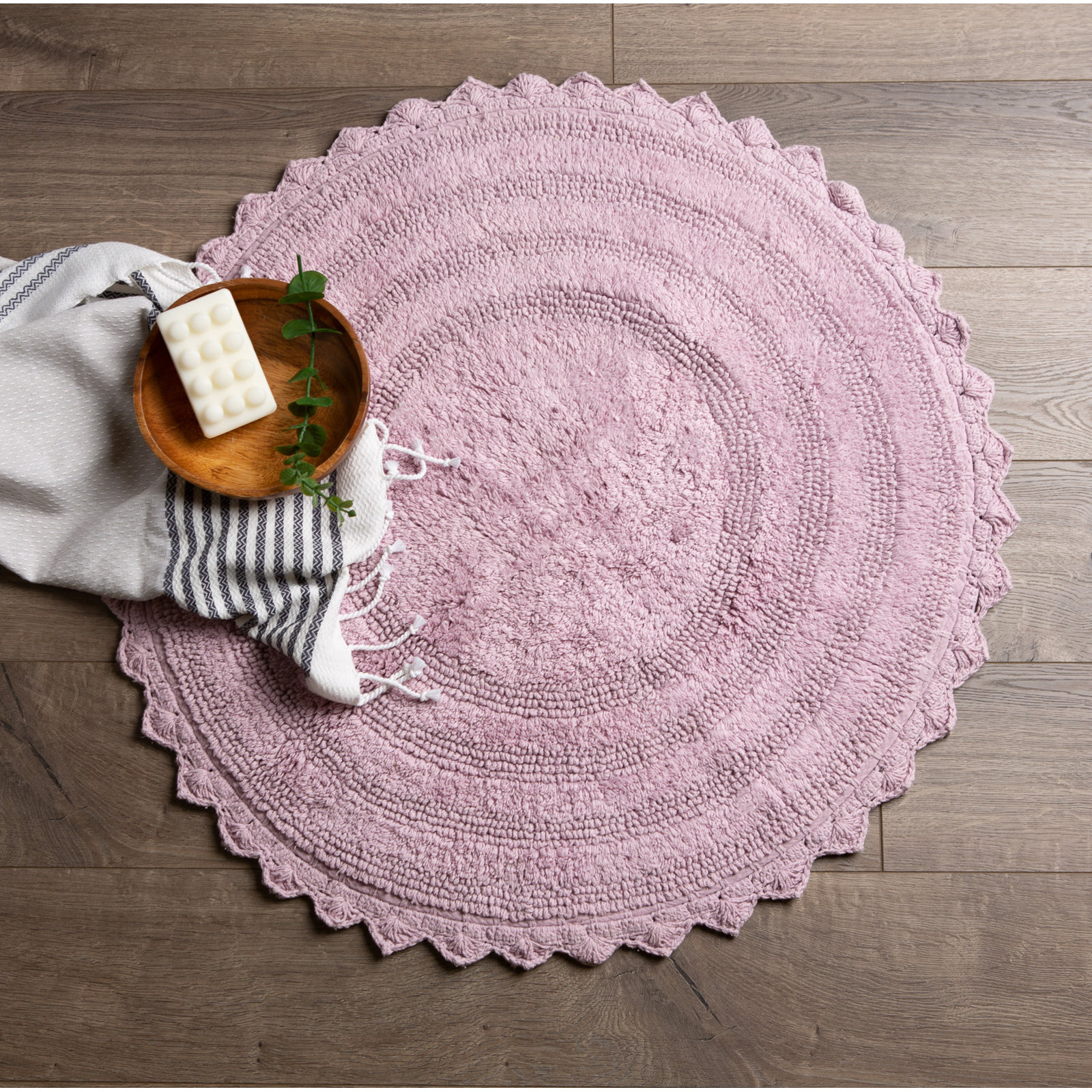 Lisk Circle Cotton Bath Rug, Mauve