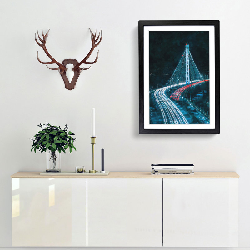Oakland Bay Bridge In San Francisco - Single Picture Frame Print on MDF, 45cm H x 33cm W x 2cm D, Black Framed