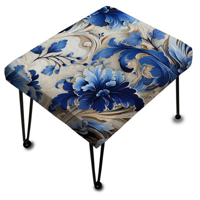 Majestic Cobalt Scrolls Victorian Motif II - Repose-pieds rectangulaire floral