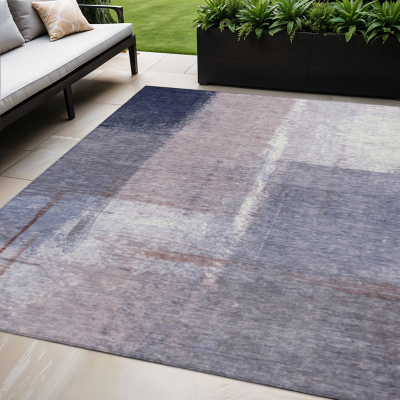 Tapis intérieur lavable abstrait ivoire 5 pi x 8 pi lavande et ivoire