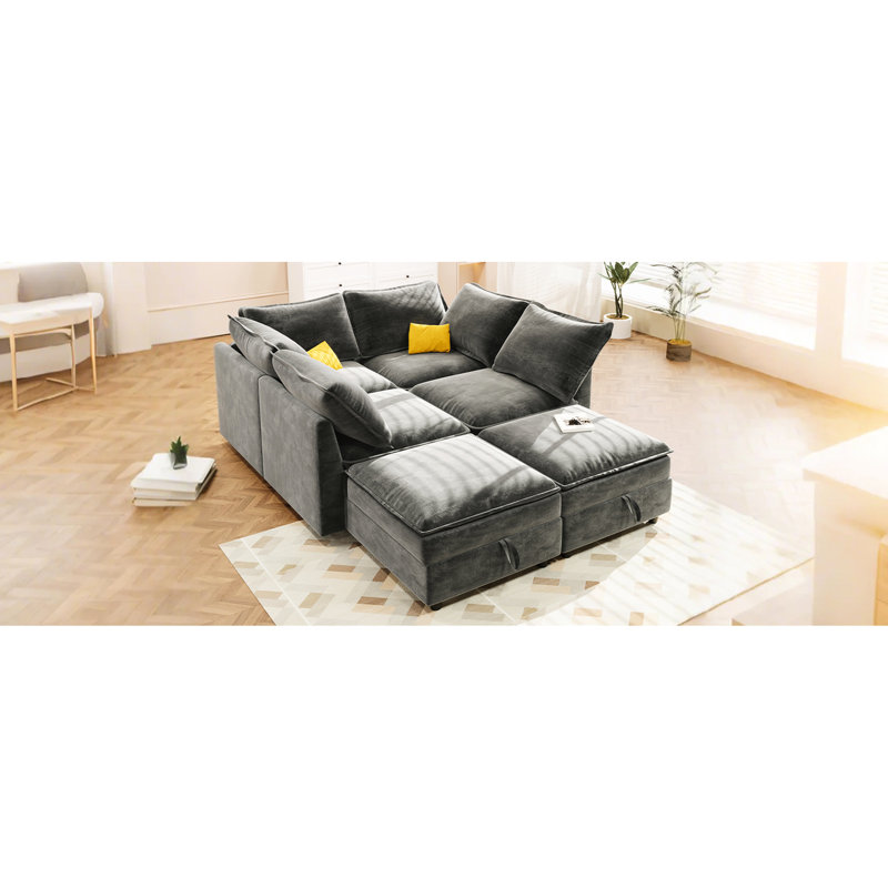 6 lits de rangement gris, 126 po de long, lit modulaire long avec rangement, endroit confortable, Gris chenille