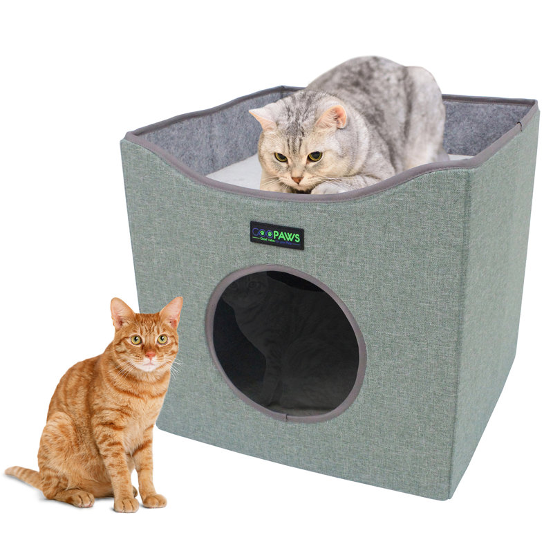 Habitation pour chat 15 po pliable avec surface couchée et 2 coussins réversibles, Vert