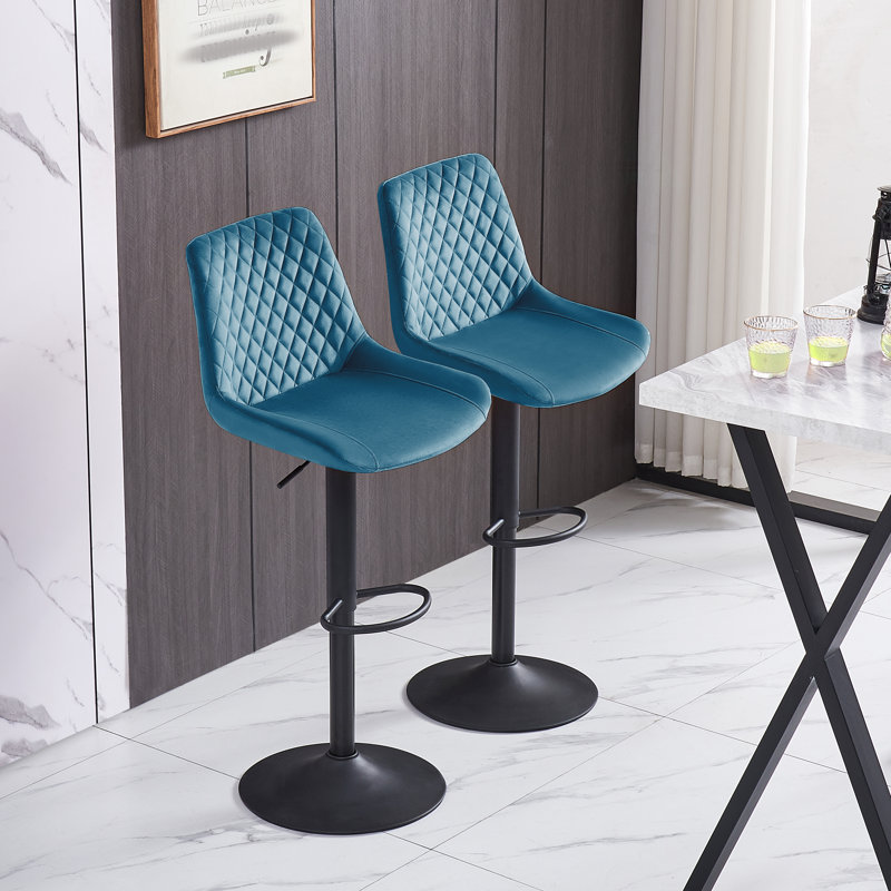 Heckscherville Height Adjustable Swivel Bar Stool, Teal