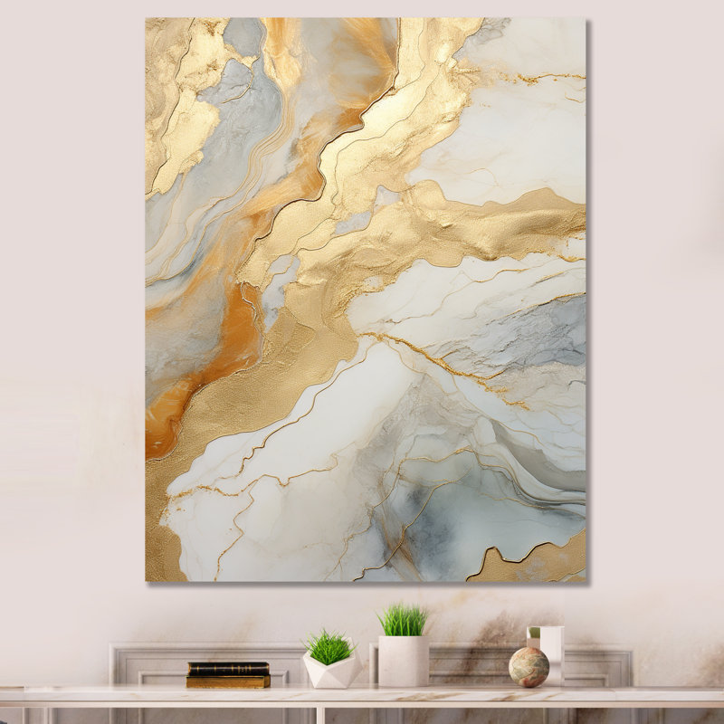 «Beige and Gold Glacier Stone Art», reproduction sur toile, Toile tendue, H 32 po x l 16 po x P 1 po