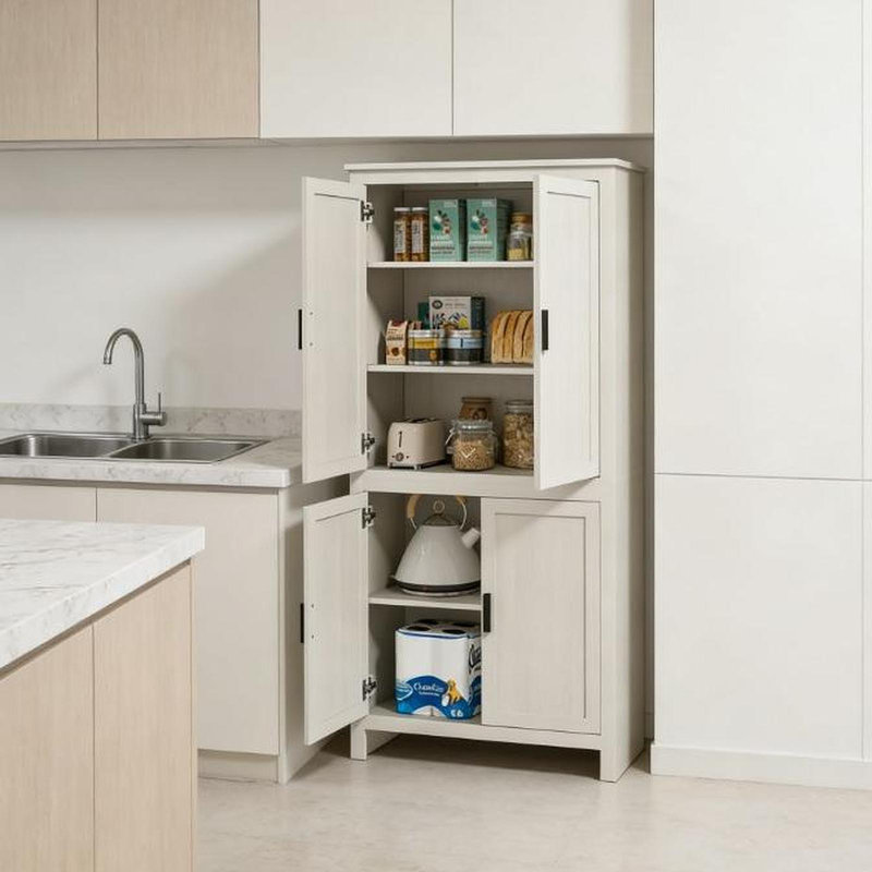 Armoire de rangement spacieuse et autoportante, garde-manger, pour la maison, Blanc, crème