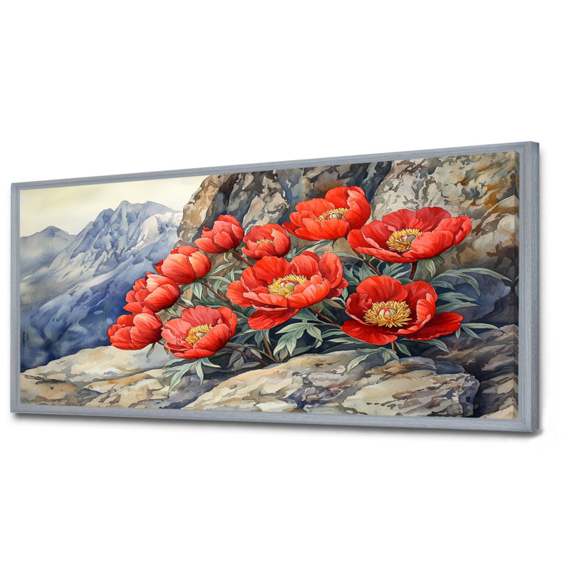 Pivoines par Cliffside II - pivoines, art mural, H 28 po x l 60 po, Impression encadrée flottante, Argent argent