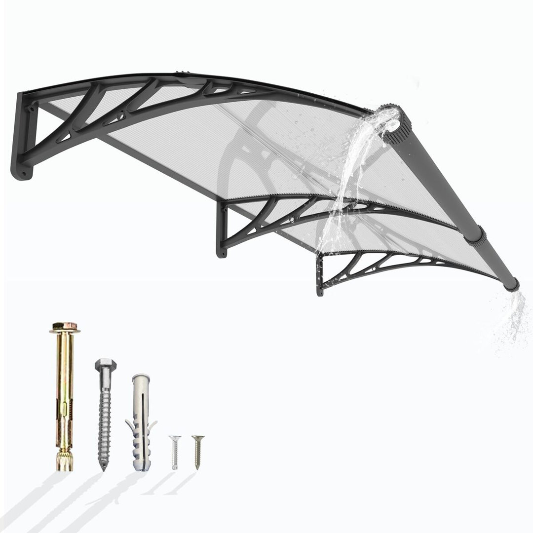 Front Door Canopy with Built-in Rain Gutter – 40" Depth Polycarbonate Overdoor & Window Awning, Weatherproof Porch & Entrance Canopy