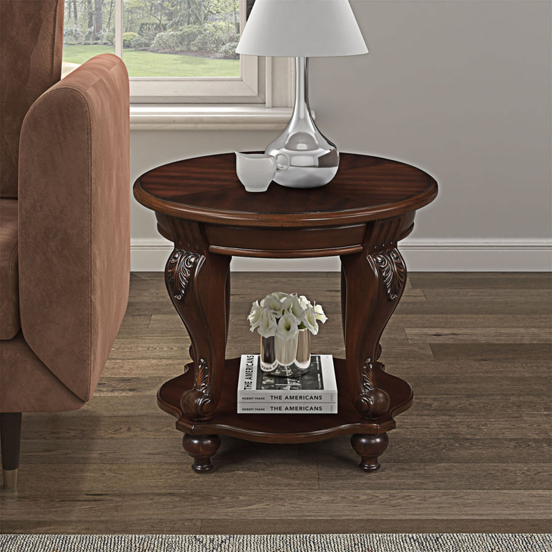 Table d'appoint en bois avec tablette, Cerisier, Cerisier