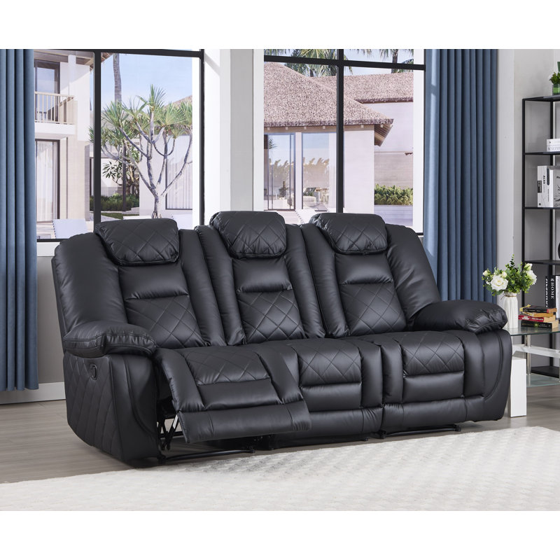 86.1'' Wide Modern Vegan Leather Manual Reclining Sofa, 3-Seater Recliner Couch