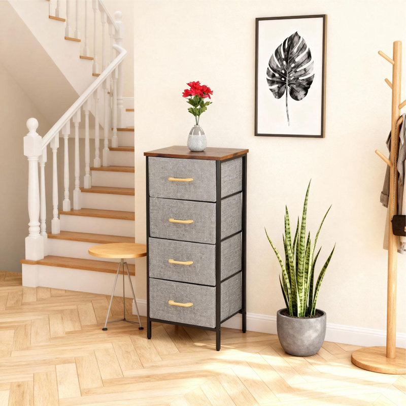Metal 40cm W Chest of Drawers, Yellow/Brown/Grey